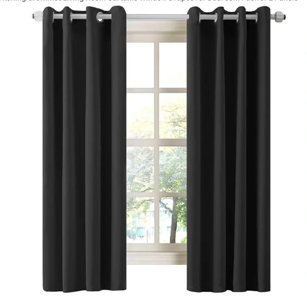 LA PALMA Black Thermal Insulated Blackout Darkening Grommet Curtains 2 Panels